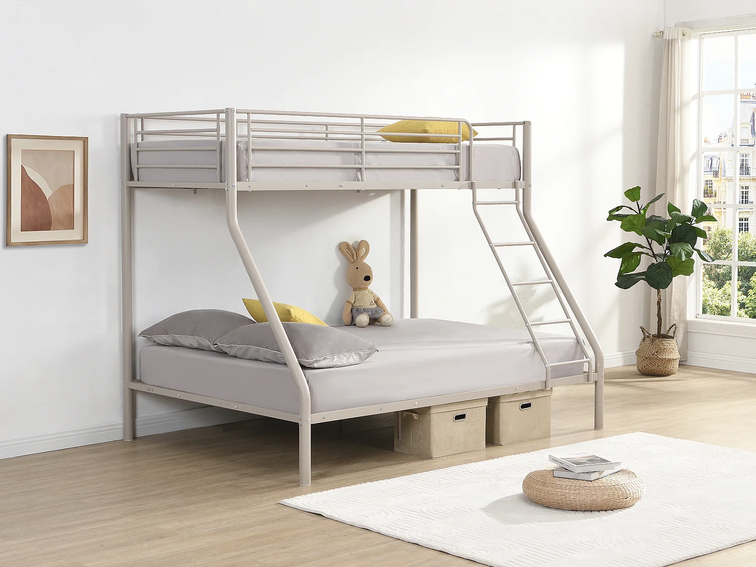 Lits superposés - 90 et 140 x 190 cm - Acier – Beige - ELEVATIO III