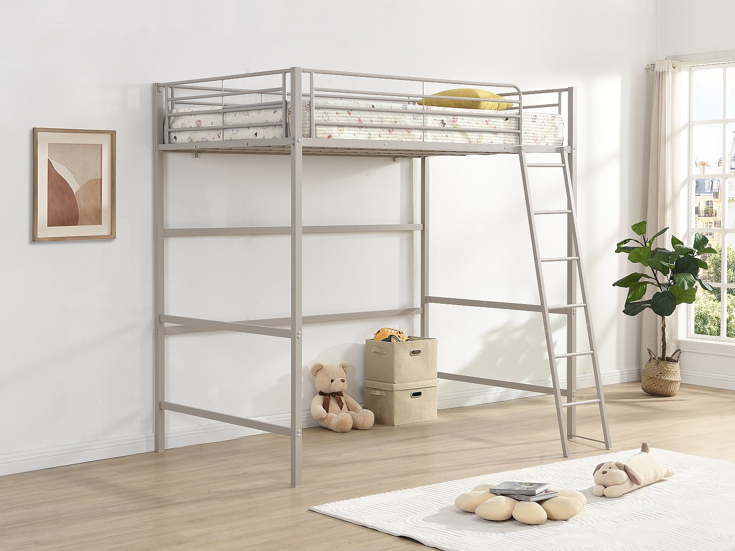 Högsäng 120 x 190 cm – Metall – Beige – METARELO