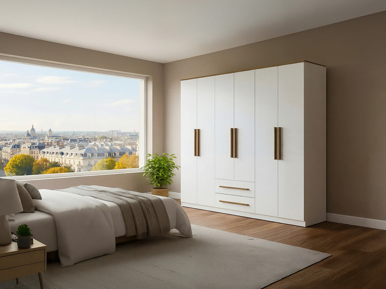 Armoire 6 portes et 2 tiroirs – L160 cm – Blanc - DELIRANO