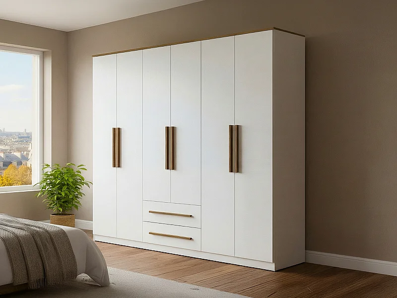 Armoire 6 portes et 2 tiroirs – L160 cm – Blanc - DELIRANO