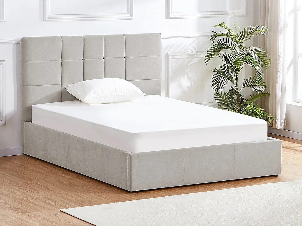 Lit coffre 140 x 190 cm - Tissu - Gris + Matelas - HOPEYA de Pascal Morabito