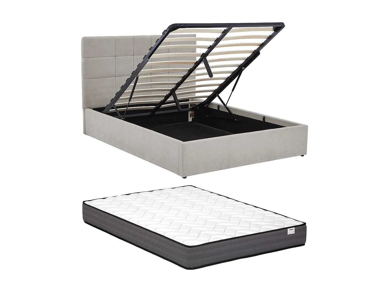 Lit coffre 140 x 190 cm - Tissu - Gris + Matelas - HOPEYA de Pascal Morabito