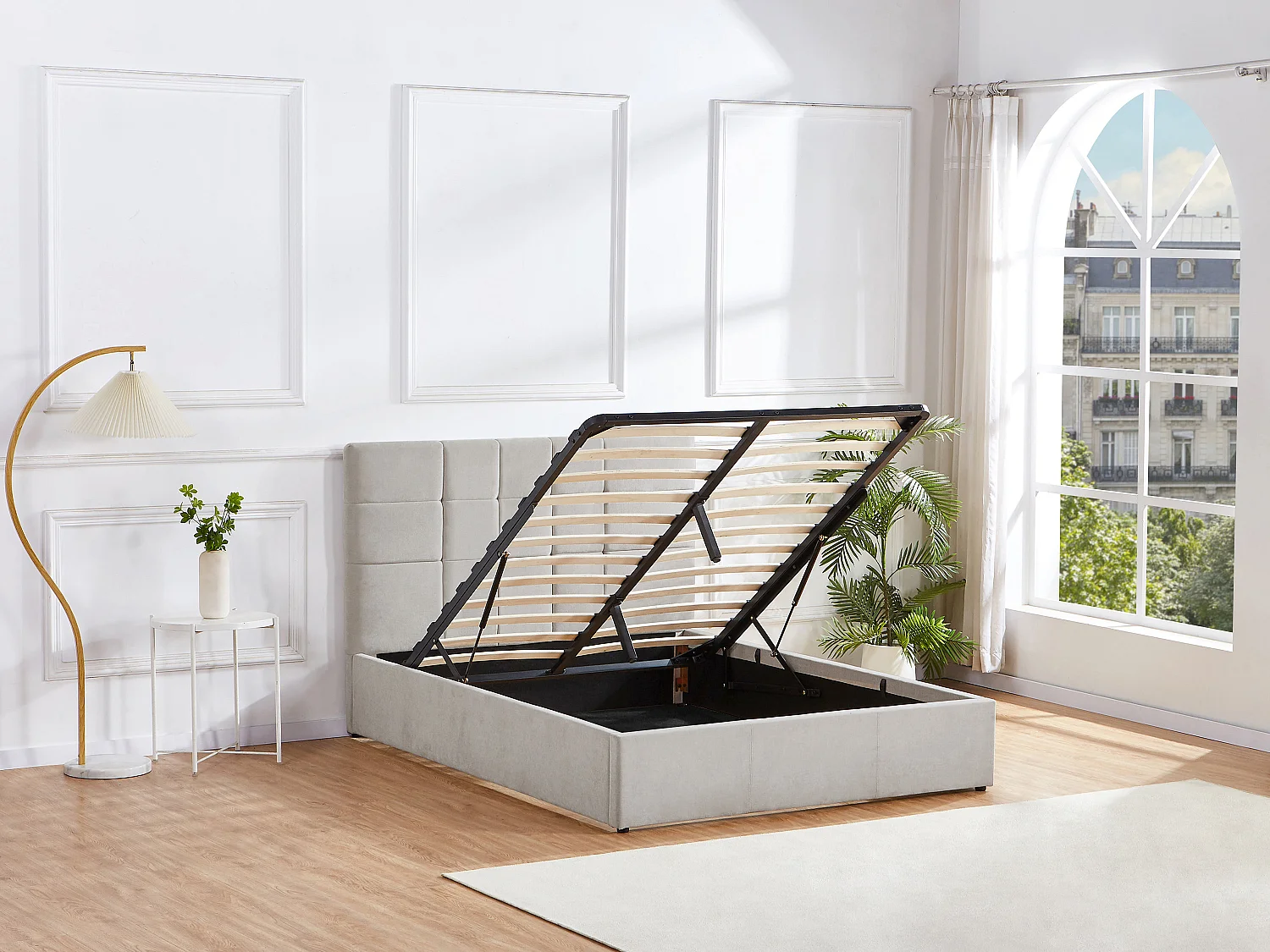 Lit coffre 160 x 200 cm - Tissu - Gris + Matelas - HOPEYA de Pascal Morabito