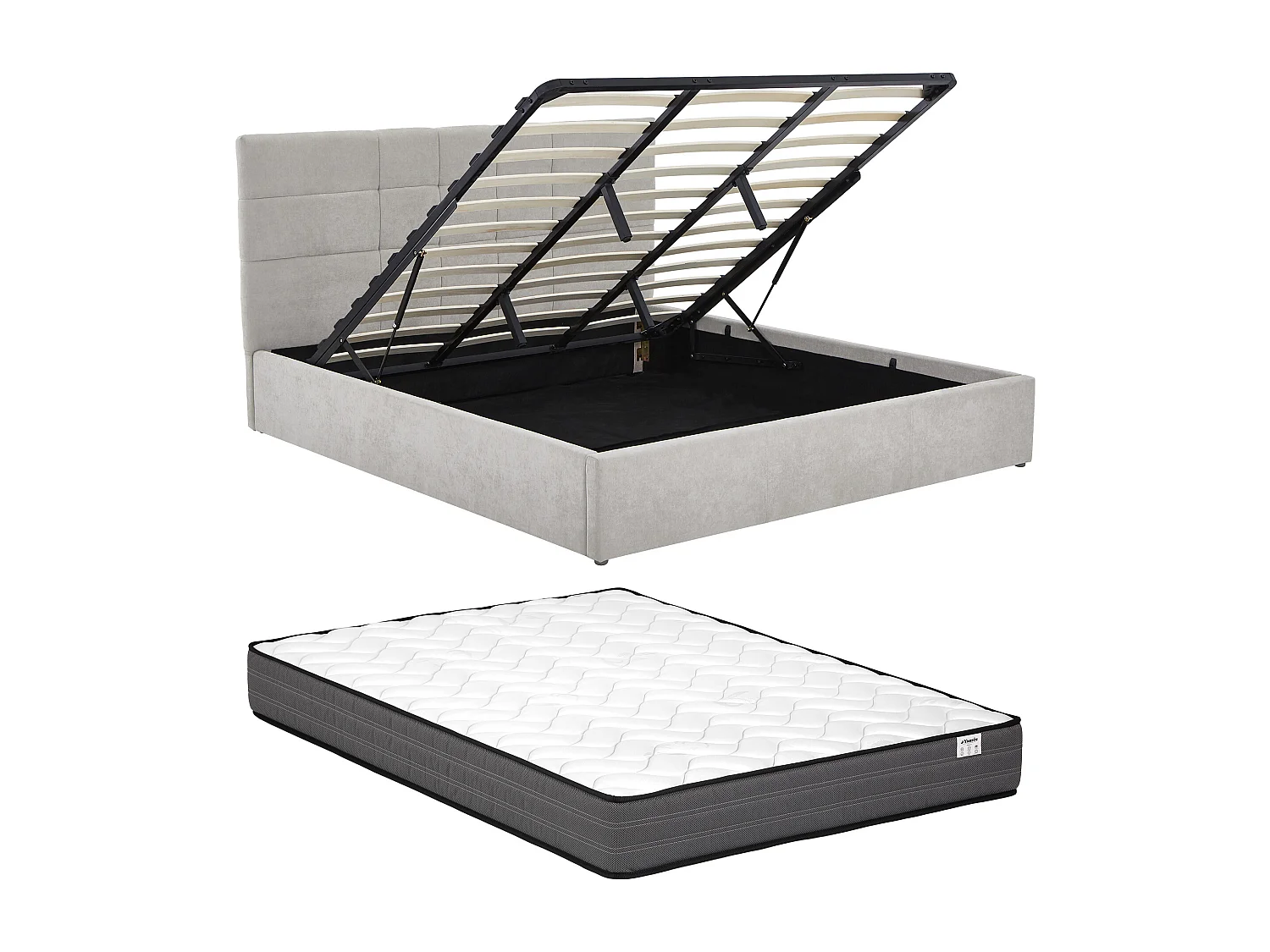 Lit coffre 180 x 200 cm - Tissu - Gris + Matelas - HOPEYA de Pascal Morabito