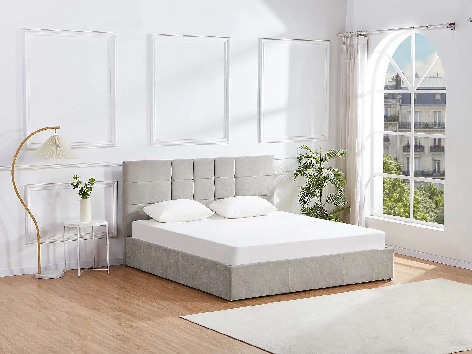Lit coffre 200 x 200 cm - Tissu - Gris + Matelas - HOPEYA de Pascal Morabito