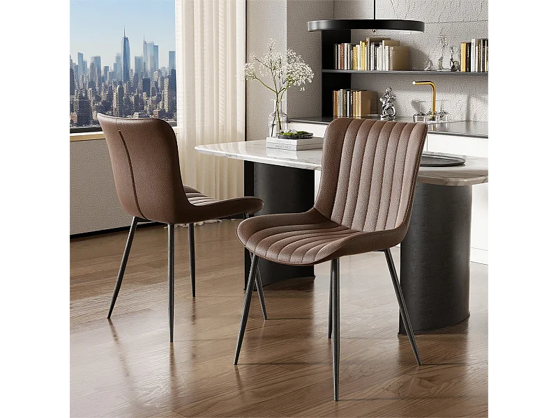 Set van 2 bruine stoelen met zwarte poten, PU imitatieleer