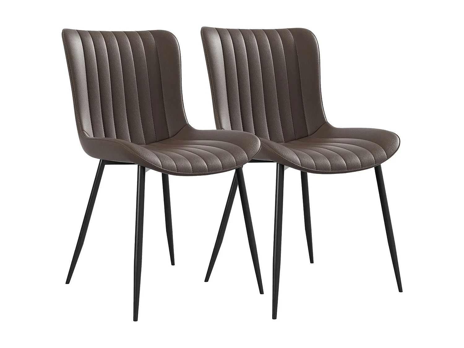 Lot de 2 chaises marron, pieds noir, simili cuir PU