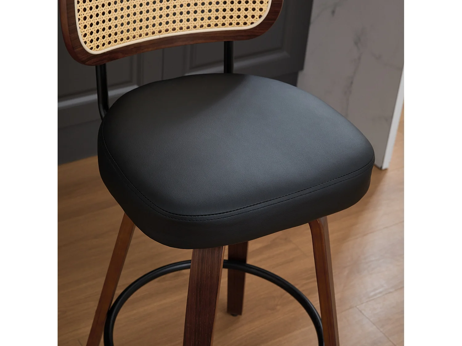 Lot de 2 tabourets de bar 42x56x90cm Rotatif dossier de chaise en osier assise rembourrée pour salle à manger et salon noir