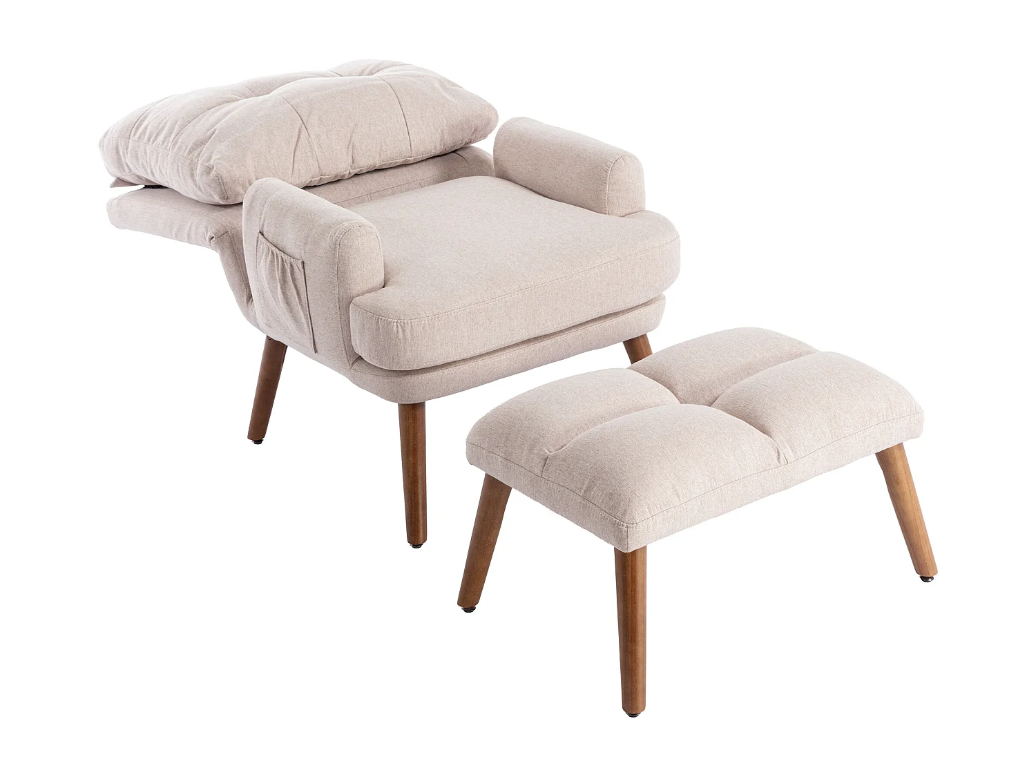 Fauteuil avec repose-pieds 69x96x60 cm, poches latérales, rembourrage en mousse, beige