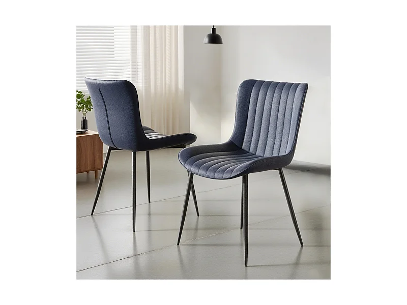 Juego de 2 sillas azules, patas negras, piel sintética PU