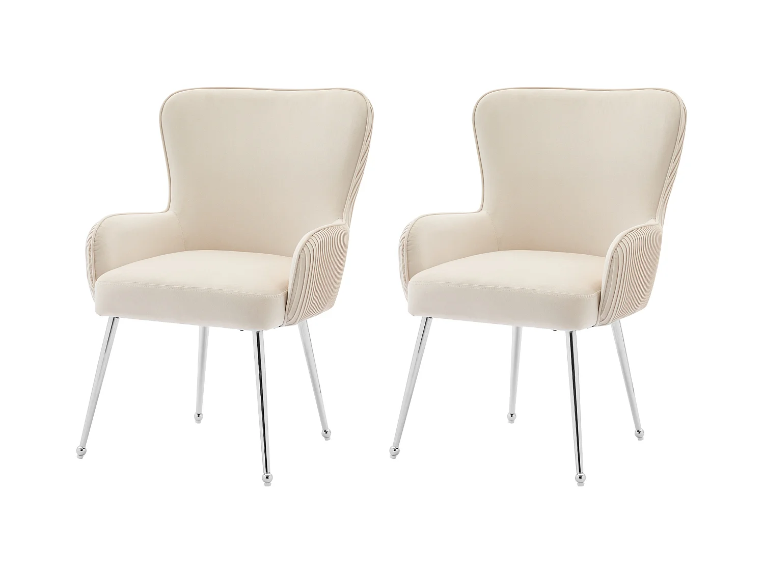 Set van 2 fluwelen stoelen met verstelbare armleuningen lendensteun zilveren metalen poten beige woonkamer slaapkamer