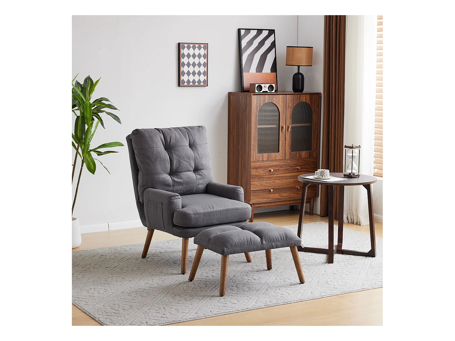 Stoel 67x60x96.5cm met voetsteun 5 niveaus verstelbare rugleuning kantelbaar ontwerp en zijsteun brengen Materiaal Schuim en grijs