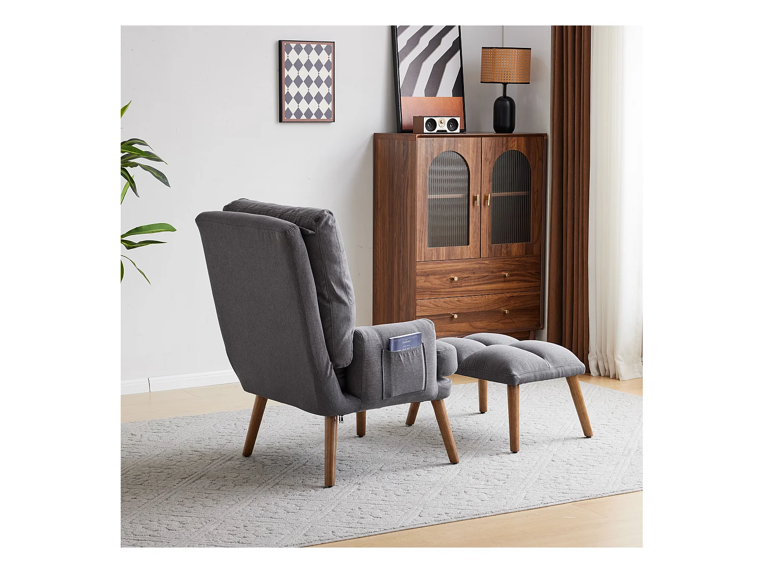 Stoel 67x60x96.5cm met voetsteun 5 niveaus verstelbare rugleuning kantelbaar ontwerp en zijsteun brengen Materiaal Schuim en grijs