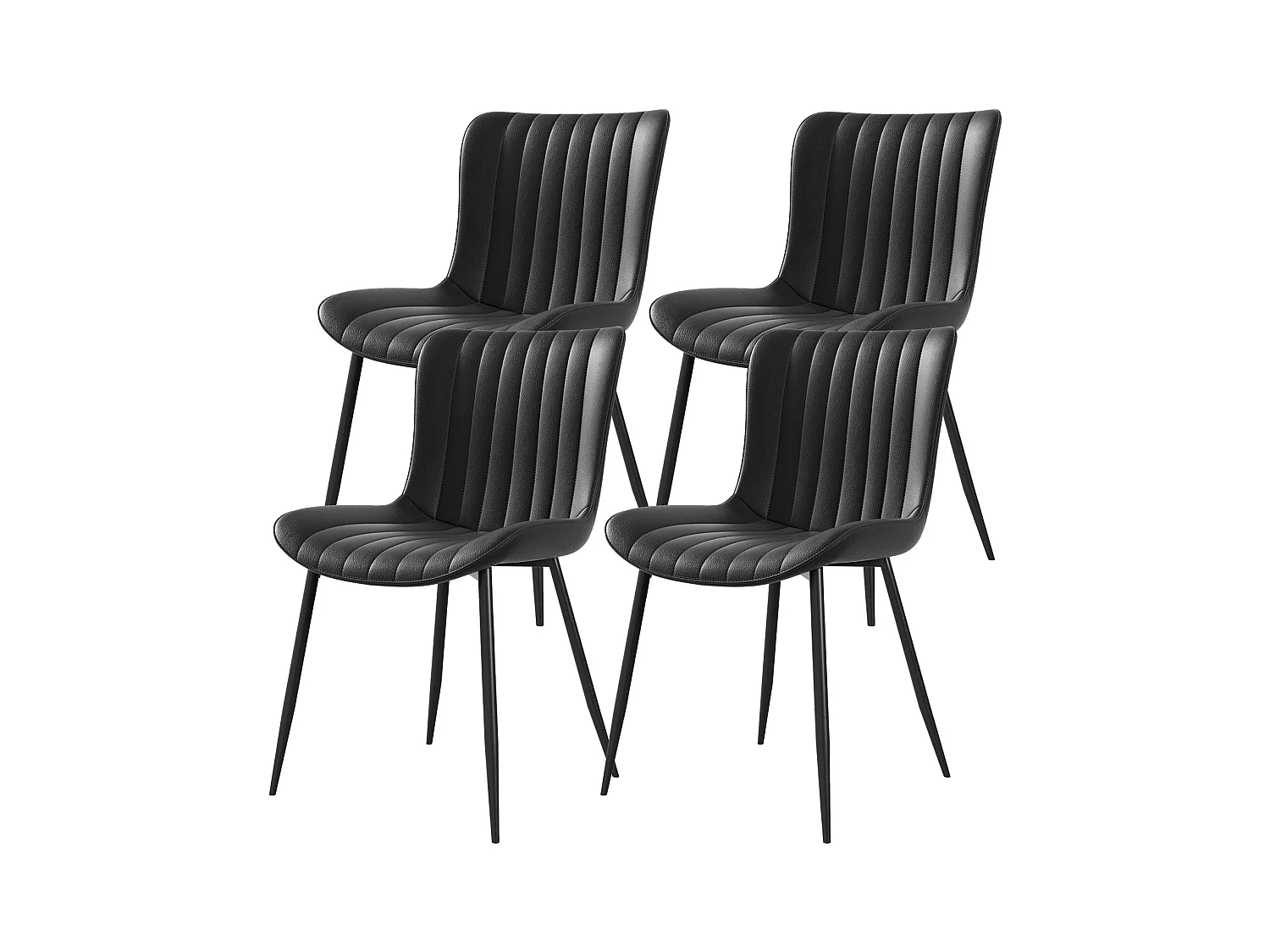 Set van 4 zwarte stoelen, zwarte poten, PU-kunstleer