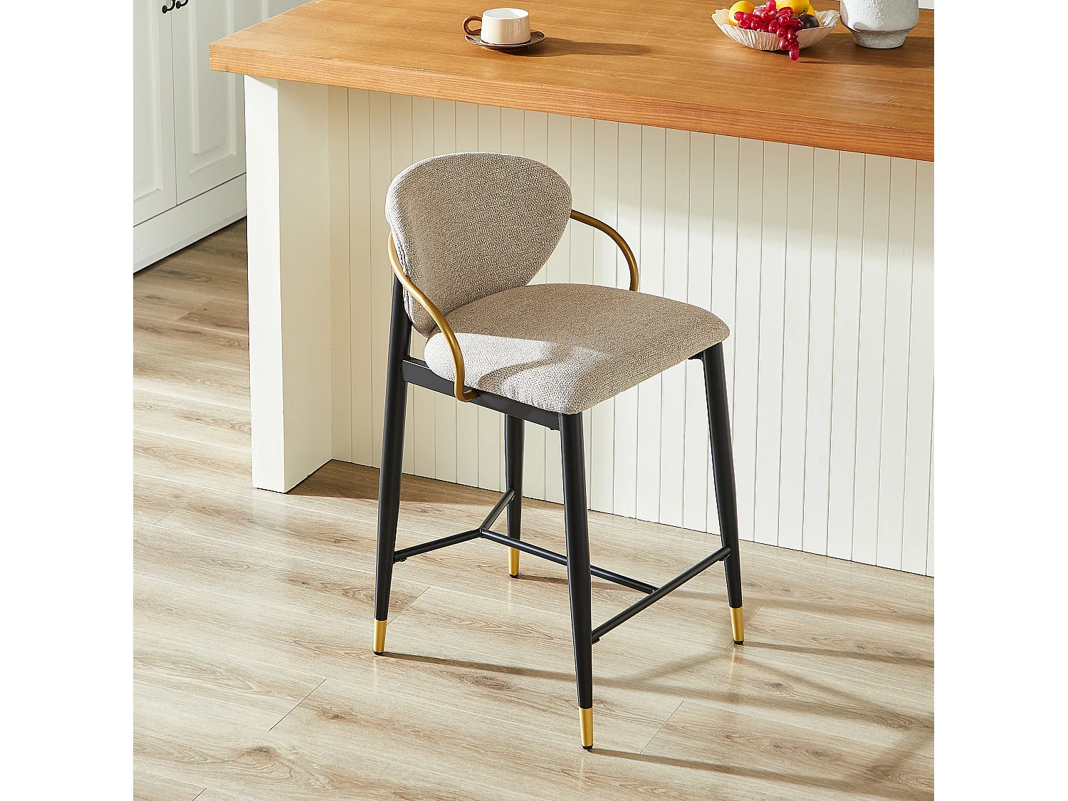 Lot de 2 tabourets de bar 57x51x97cm hauteur réglable Tissu chenille en noir en beige pour salle à manger et salon