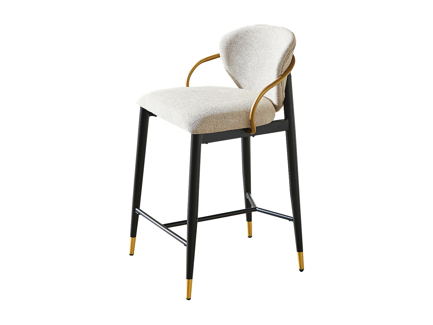 Lot de 2 tabourets de bar, réglables en hauteur, repose-pieds, avec dossier, tissu chenille, noir, doré, marron clair