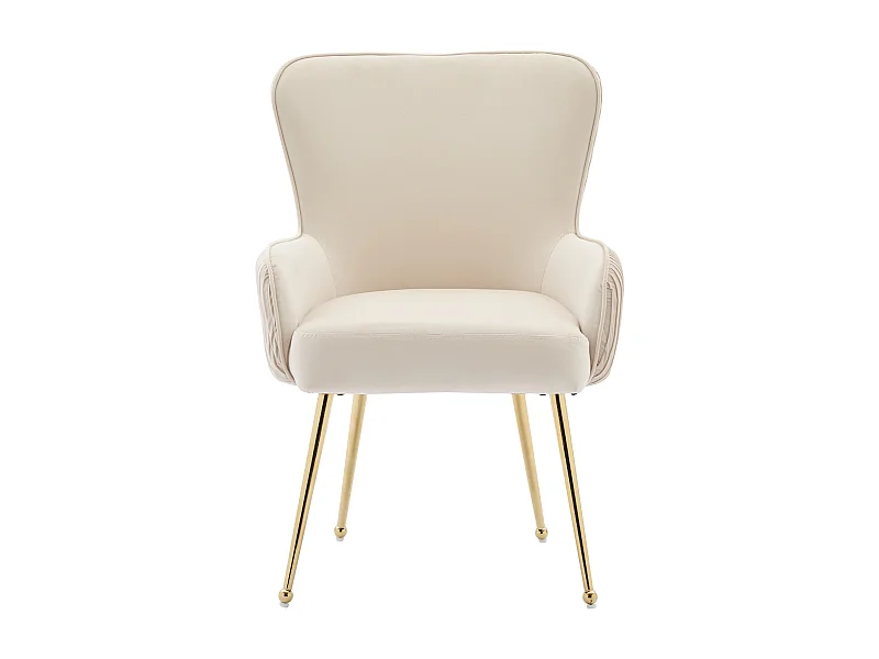 Lot de 2 fauteuils, assise confortable, pieds réglables, accoudoirs, soutien lombaire, velours beige et métal doré