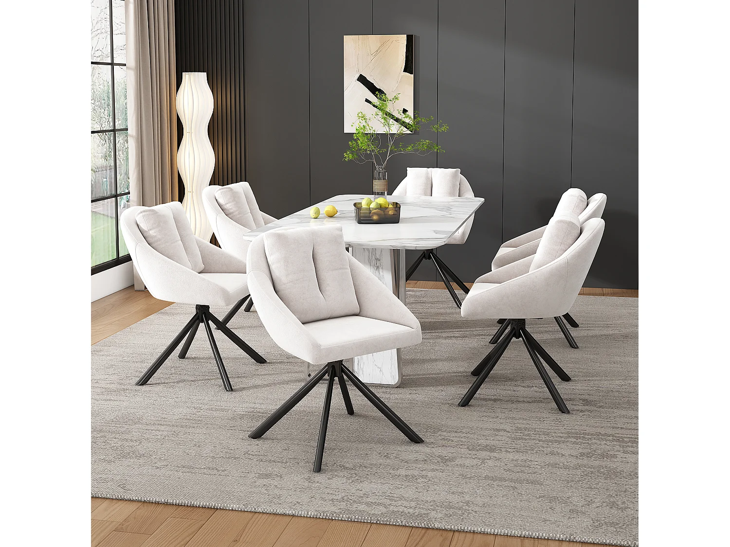 Set van 2 draaistoelen, ergonomisch comfort, wieltjes, fluweel, beige
