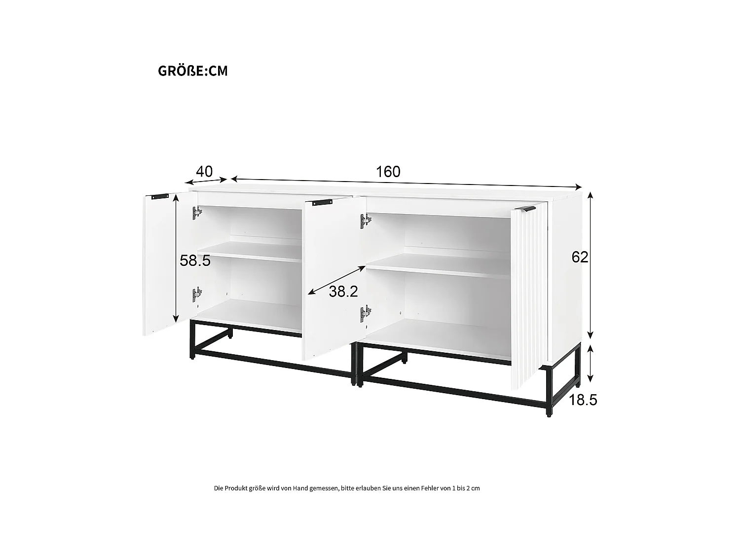 Dressoir 80x40x80,5 cm met vakken, spaanplaat in wit, voor woonkamer