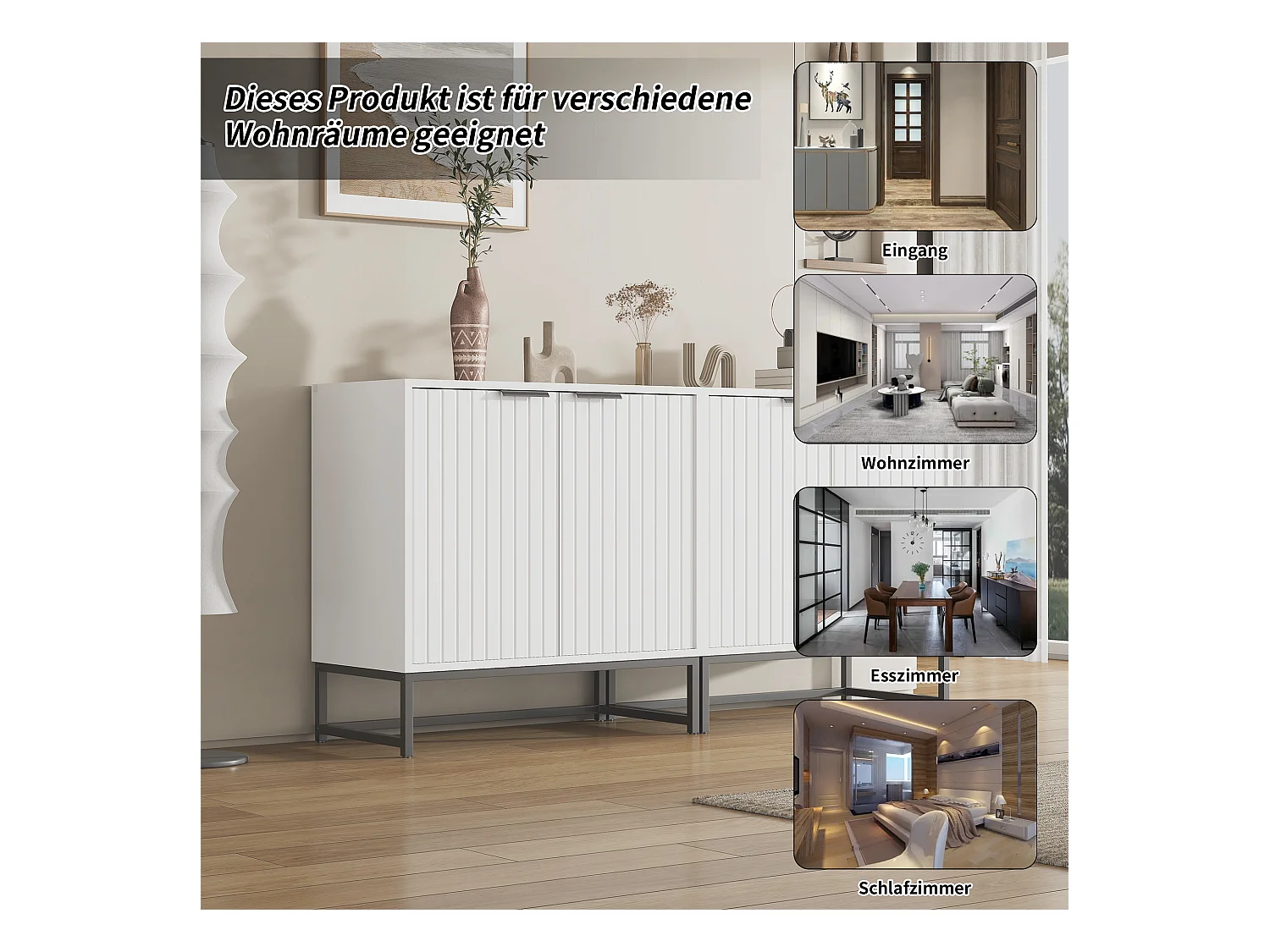 Dressoir 80x40x80,5 cm met vakken, spaanplaat in wit, voor woonkamer