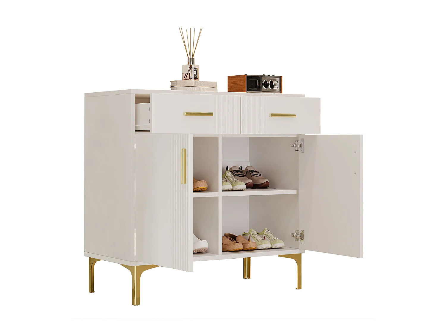 Dressoir 80x35x79,5 cm met lades en opbergkasten, spaanplaat in wit, voor woonkamer