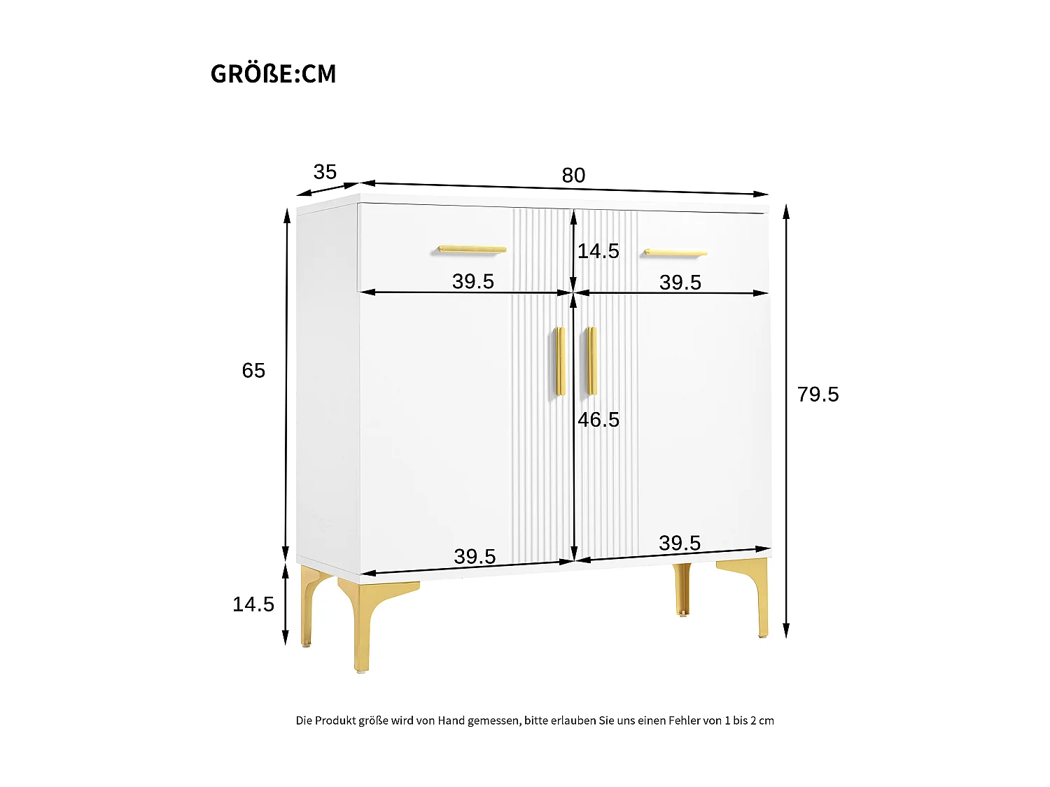 Buffet 80x35x79.5 cm avec tiroirs et armoires de rangement panneaux de particules en blanc pour salon