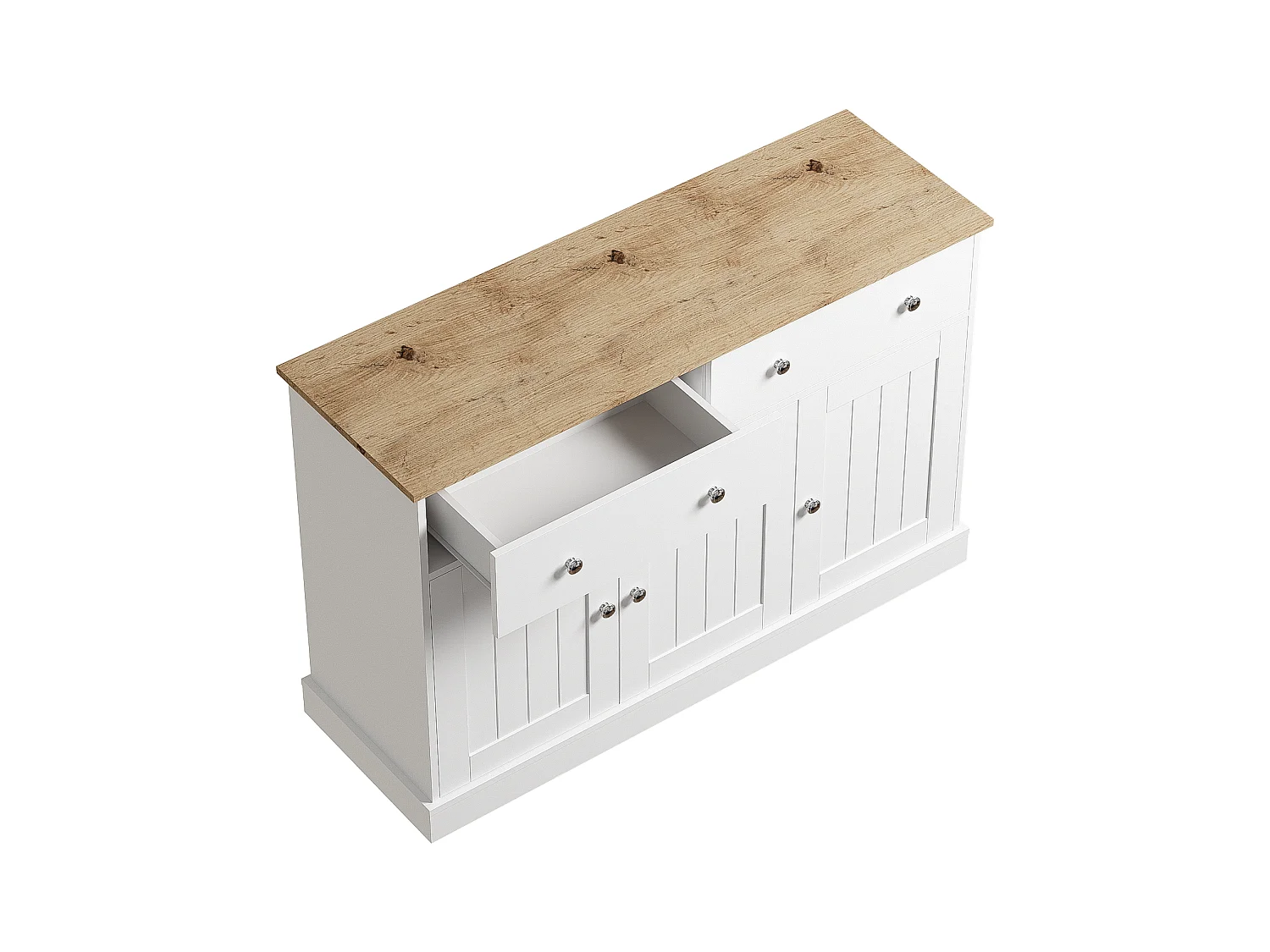 Dressoir 120x36x80,5 cm met twee lades en opbergruimte, spaanplaat in wit, voor woonkamer