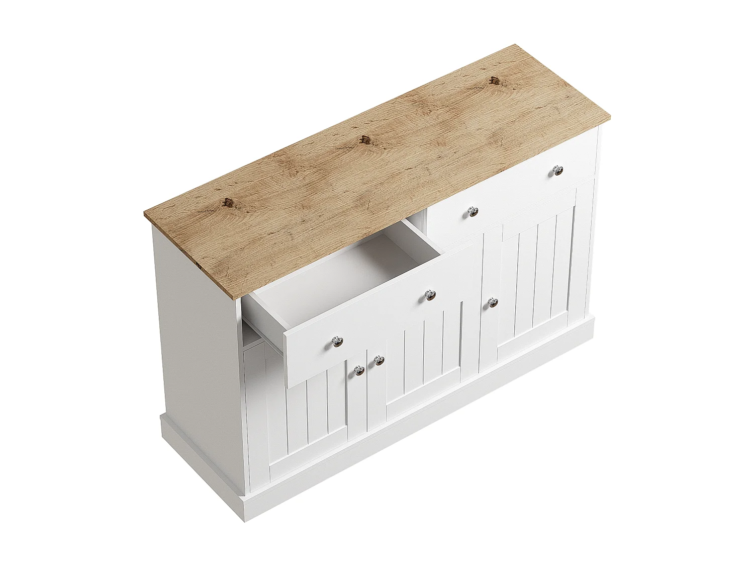 Buffet 120x36x80.5 cm avec deux tiroirs et rangement panneaux de particules en blanc pour salon