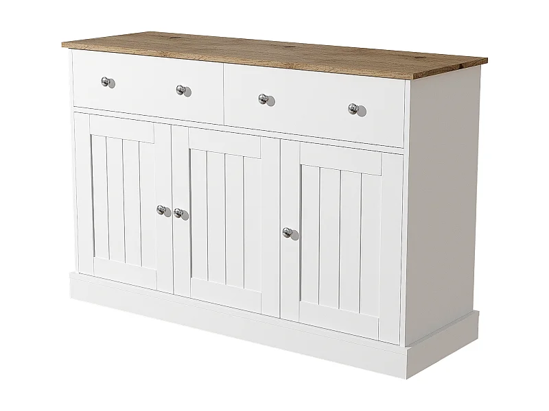 Dressoir 120x36x80,5 cm met twee lades en opbergruimte, spaanplaat in wit, voor woonkamer
