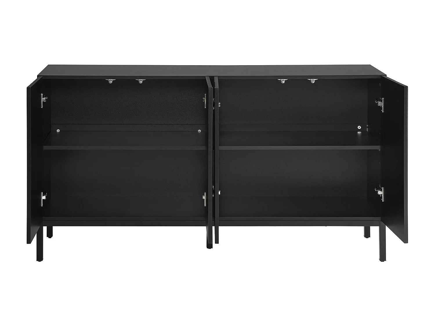 Buffet Noir capacité 50 kg dessus étagères réglables 20 kg MDF pieds métalliques