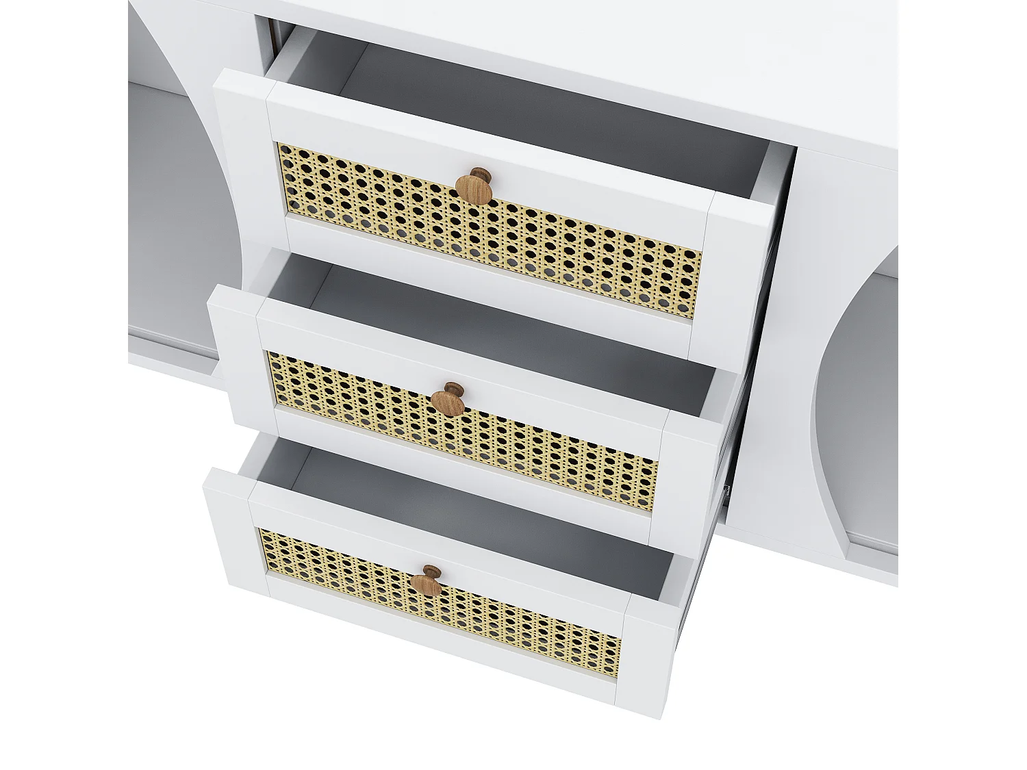 Buffet 140.5x40x76 cm avec tiroirs et étagères réglables panneaux de particules en blanc pour salon