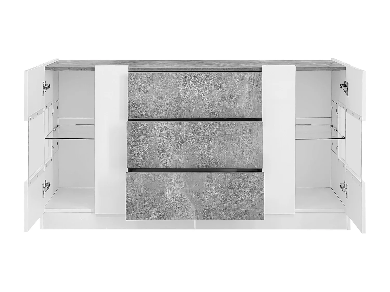 Dressoir 140x35x75 cm met planken en lades, MDF en glas, spaanplaat in wit voor woonkamer