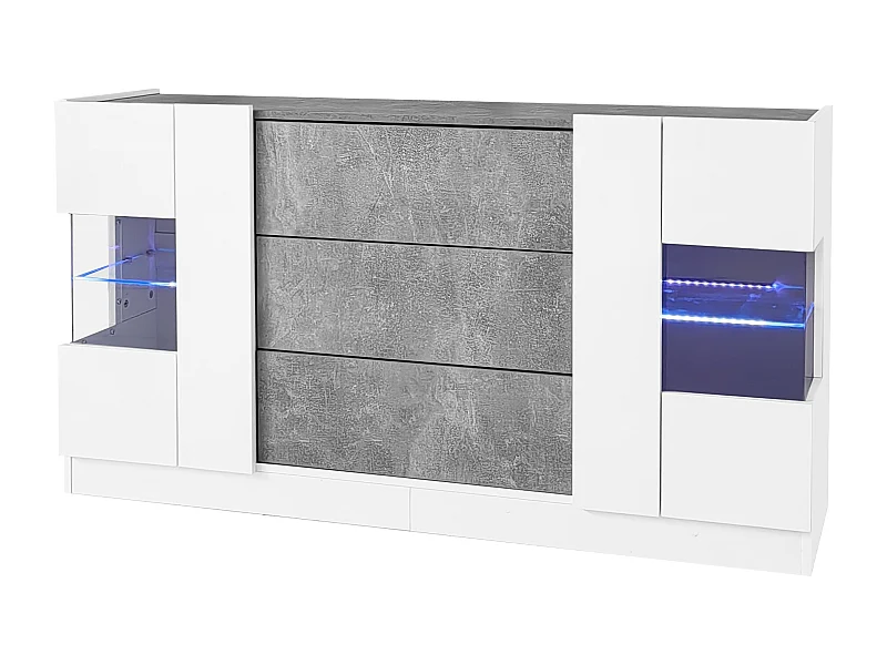 Dressoir 140x35x75 cm met planken en lades, MDF en glas, spaanplaat in wit voor woonkamer