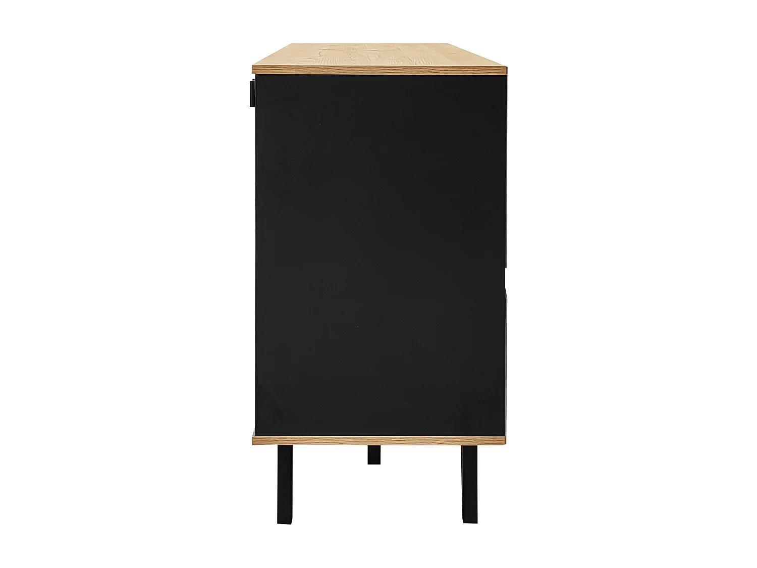 Buffet 140x78.5x41 cm, 3 portes avec étagères, éclairage LED et verre, panneaux de particules, naturel et noir