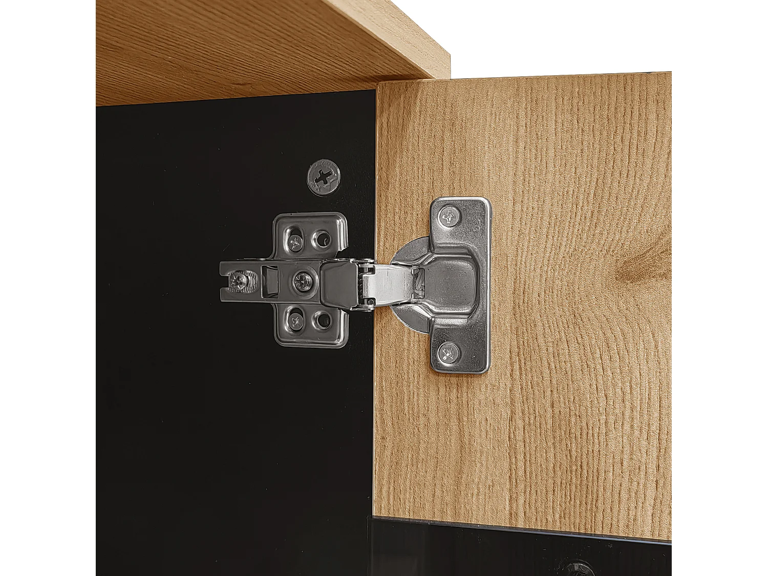 Buffet 140x78.5x41 cm, 3 portes avec étagères, éclairage LED et verre, panneaux de particules, naturel et noir