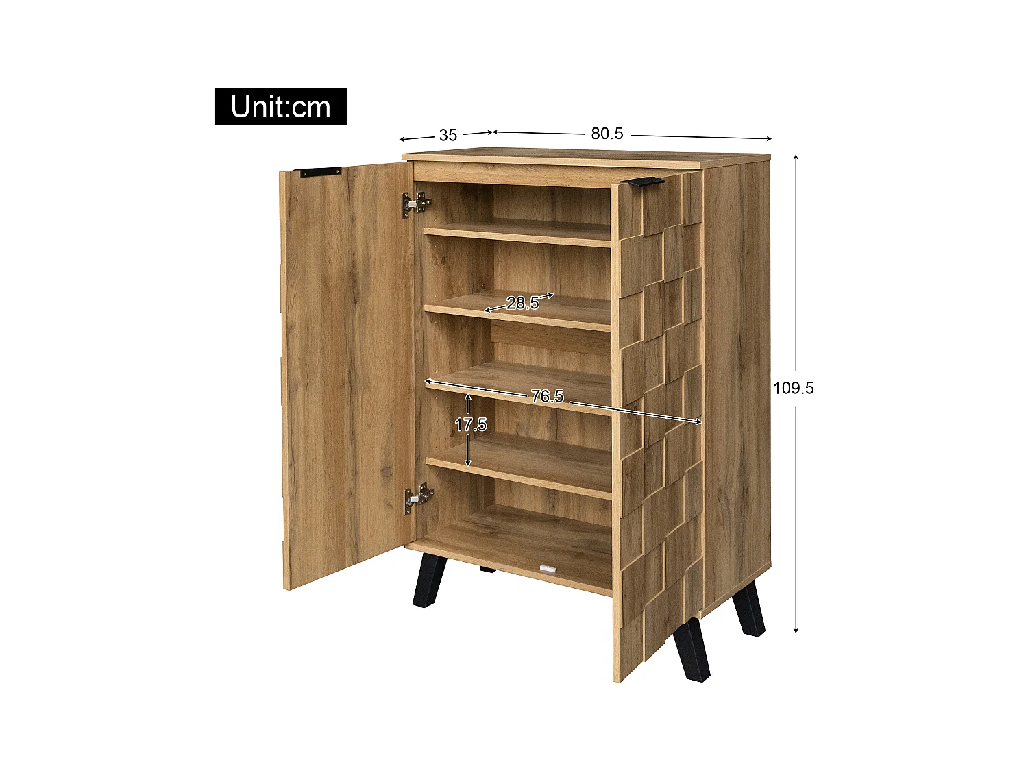 Buffet 80.5x35x109.5 cm avec cinq étagères réglables en panneaux de particules Couleur naturelle pour salon et cuisine
