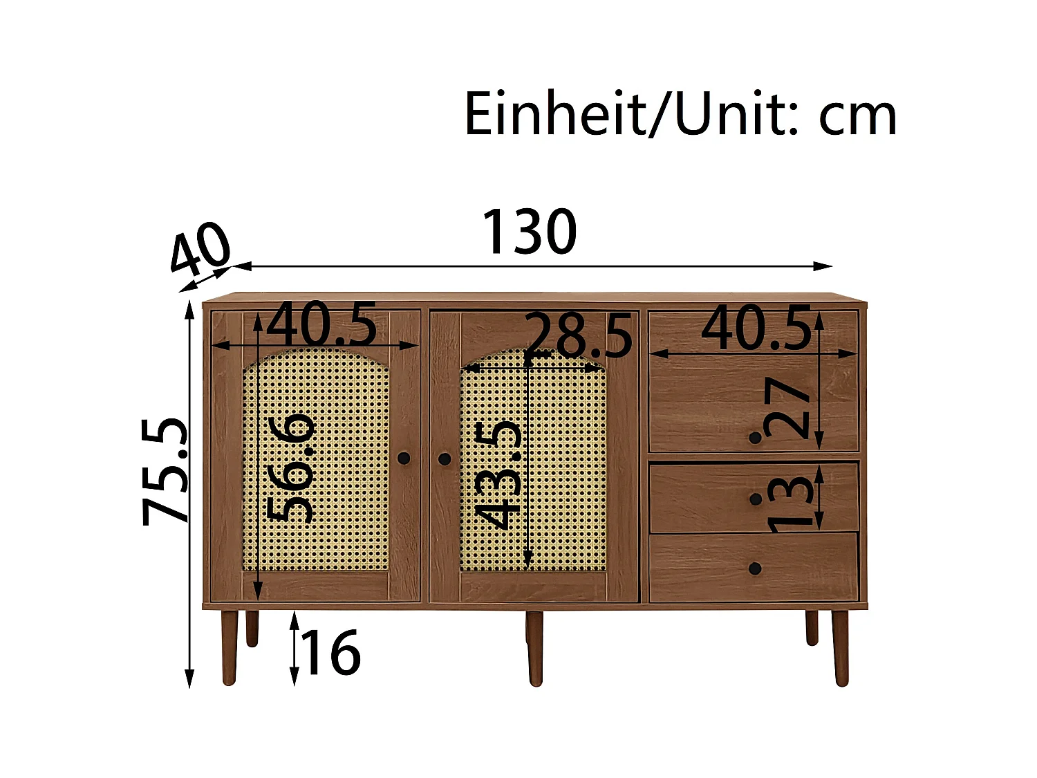 Buffet 130x40x75.5 cm avec des cloisons réglables panneaux de particules Couleur naturelle pour salon