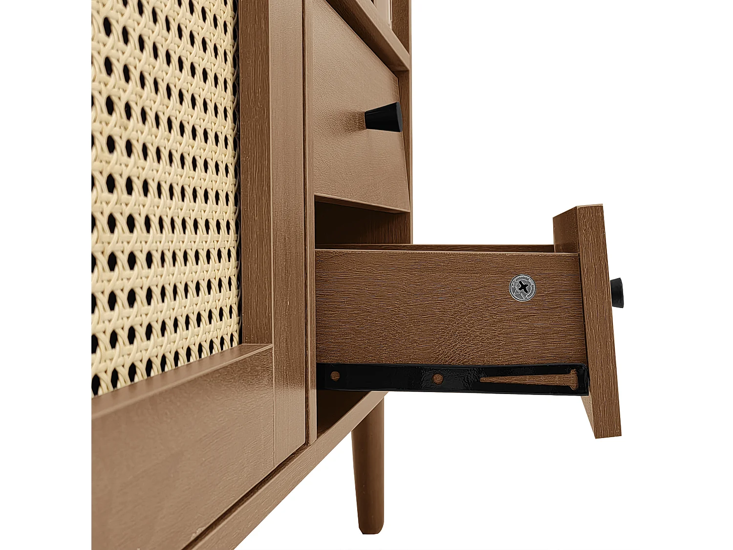 Buffet 130x40x75.5 cm, portes en rotin, étagères réglables, fermeture magnétique, panneau de particules, coloris bois