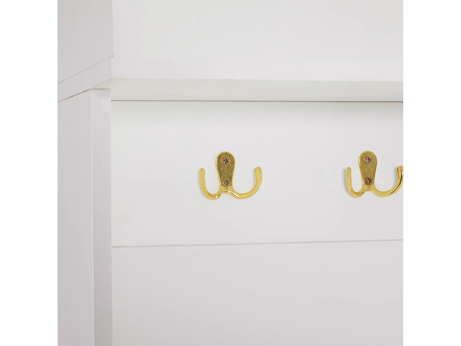 Ensemble vestiaire d'entrée 120x23.5x191.5 cm, rangement multifonction, banquette, panneaux striés brillants, panneaux de particules blanc