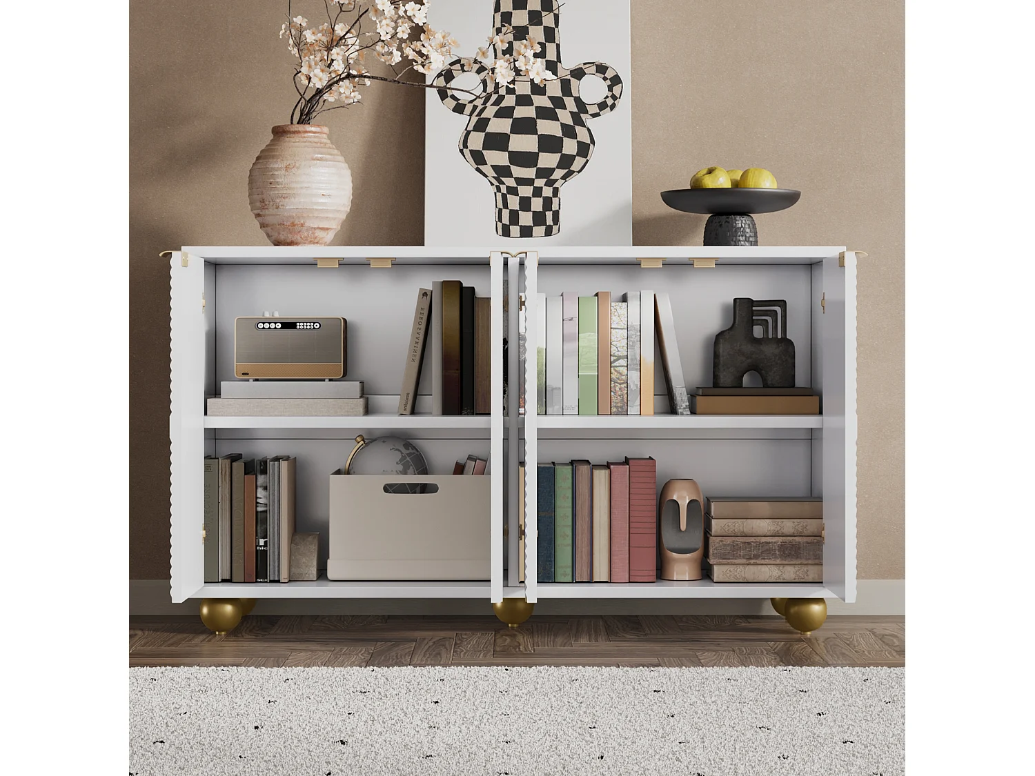 Buffet 120x35x71.5 cm avec cloisons réglables Matériau MDF en blanc pour Salon et cuisine