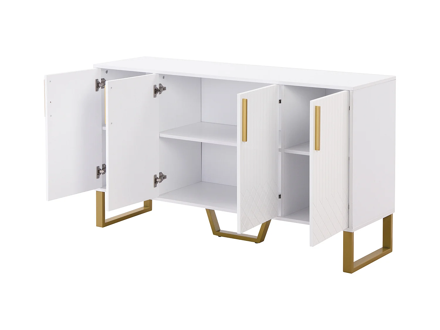 Dressoir 140x40x80 cm met vakken, gemaakt van wit MDF, voor woonkamer en eetkamer