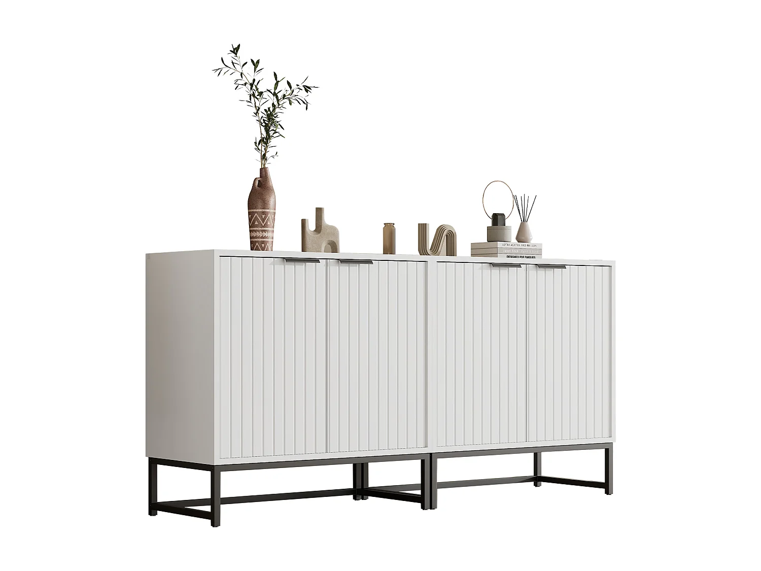 Buffet 160x40x80.5 cm avec des casiers panneaux de particules en blanc pour salon