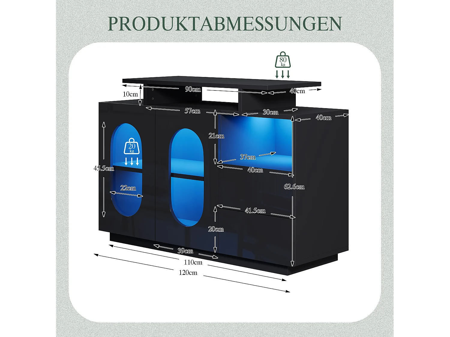 Dressoir 120x40x80cm opbergmeubel modern met lades en planken MDF voor woonkamer Zwart
