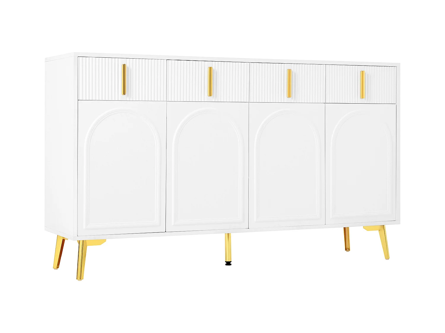 Dressoir 140x38x82 cm met lades en verstelbare tussenschotten. Gemaakt van wit MDF, geschikt voor woonkamer en keuken.