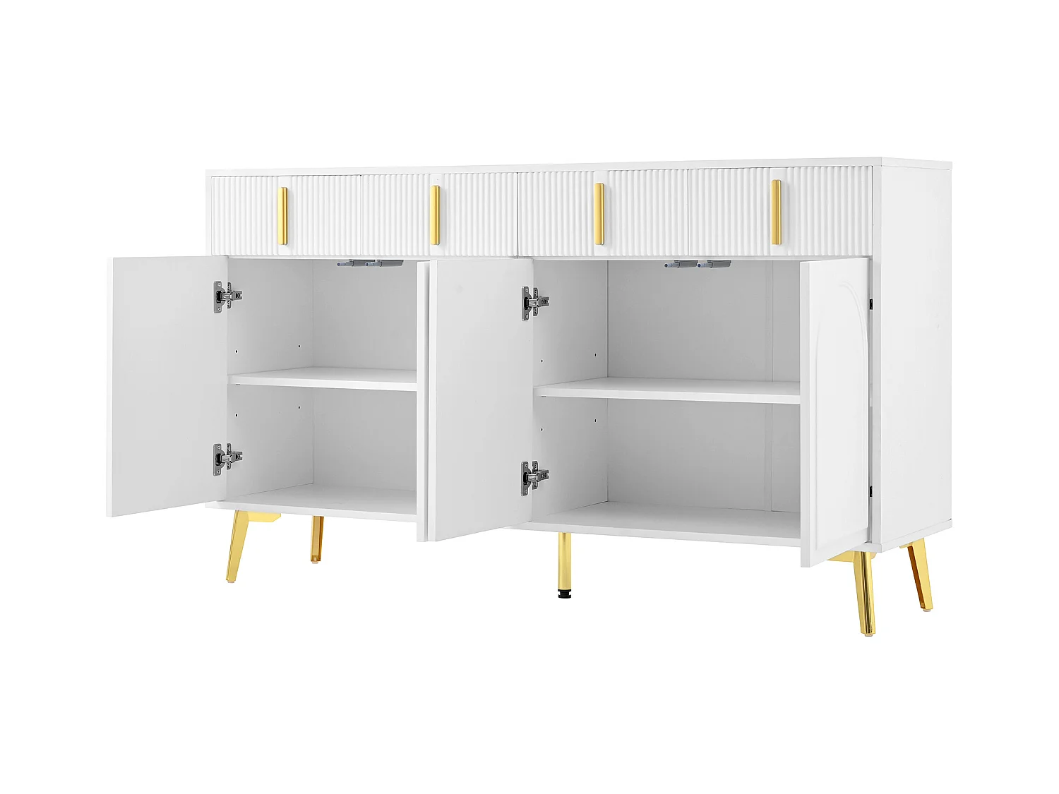 Dressoir 140x38x82 cm met lades en verstelbare tussenschotten. Gemaakt van wit MDF, geschikt voor woonkamer en keuken.