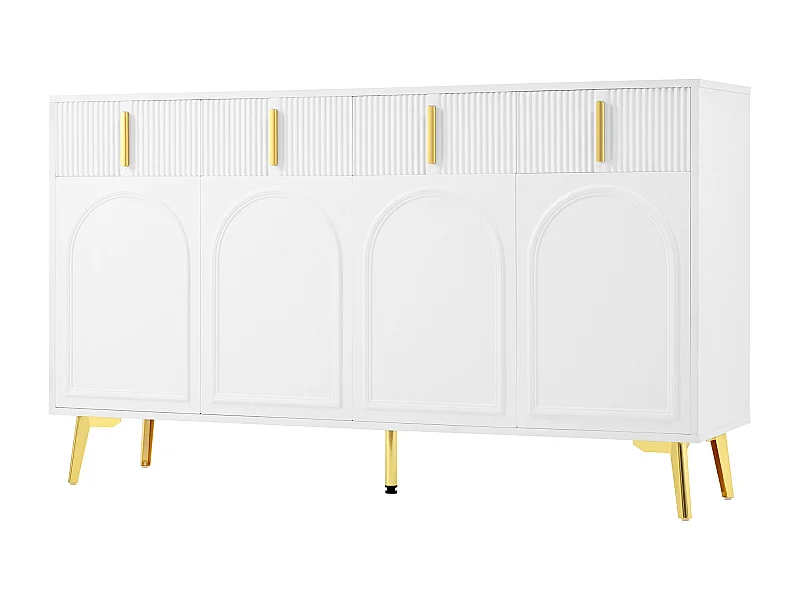 Dressoir 140x38x82 cm met lades en verstelbare tussenschotten. Gemaakt van wit MDF, geschikt voor woonkamer en keuken.