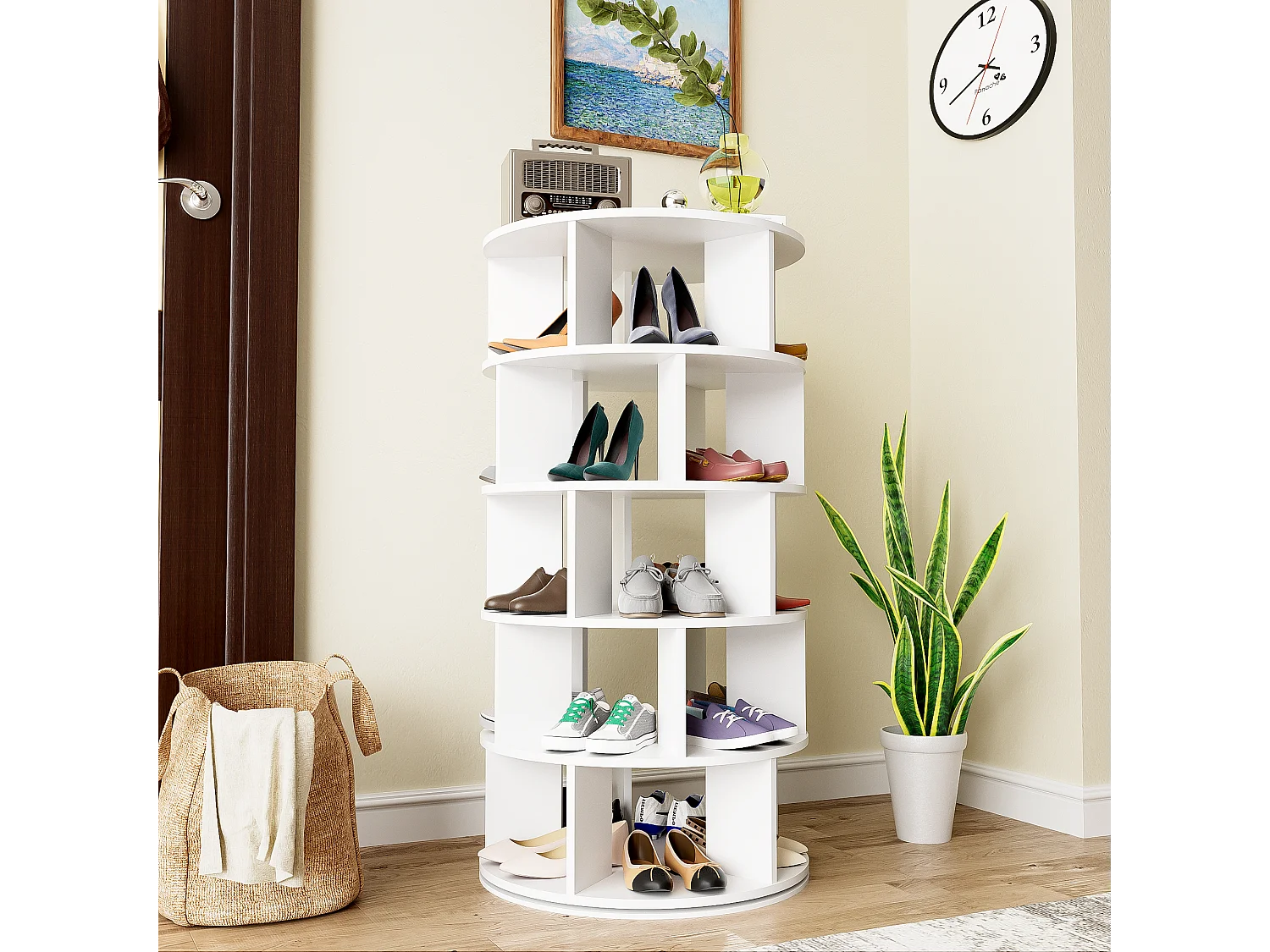 Schoenenkast 60x60x115 cm met draaibare scheidingswanden, vijf lagen spaanplaat in wit