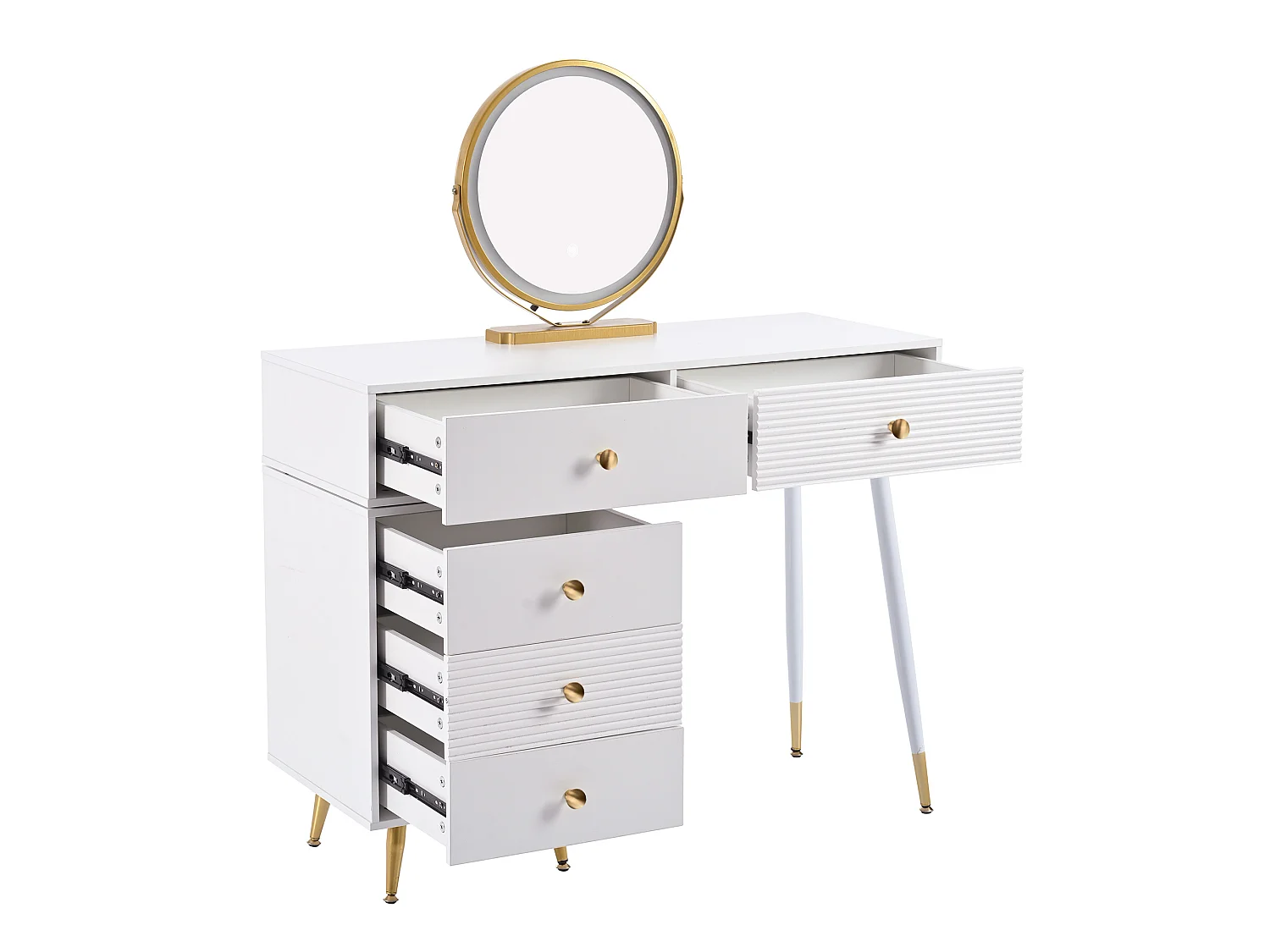 Coiffeuse 100x40x78.5 cm avec éclairage LED miroir et tiroirs panneaux de particules en blanc pour chambre
