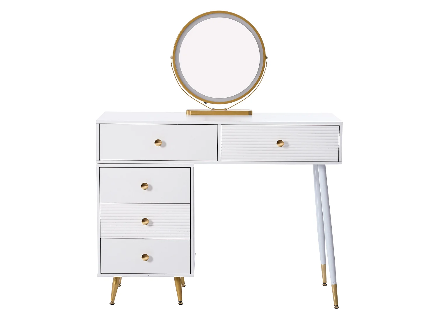 Coiffeuse 100x40x78.5 cm avec éclairage LED miroir et tiroirs panneaux de particules en blanc pour chambre