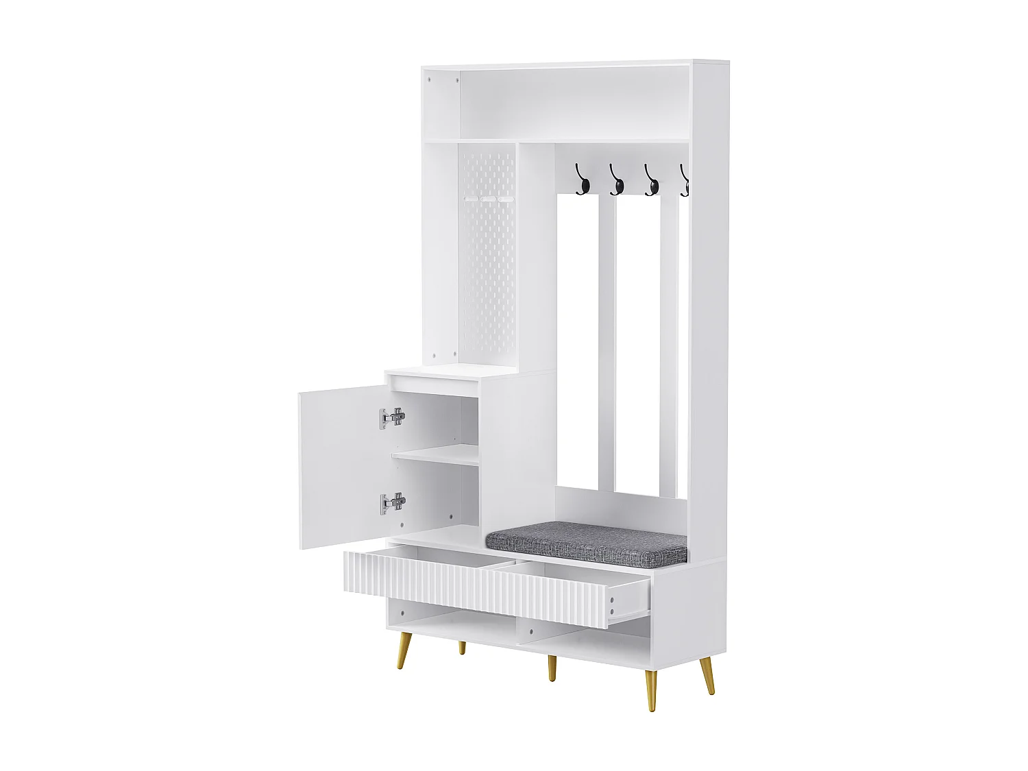 Ensemble de meubles d'entrée 100x35x180 cm avec tiroirs et portes de rangement Matériau MDF en blanc pour Salon et couloir